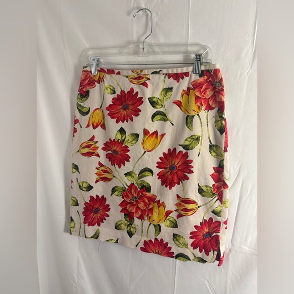 Cream+Vibrant Red Floral Cottagecore Garden Midi Skirt Women’s Size L - Picture 9 of 16